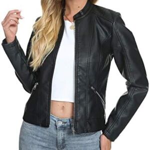 Women's Faux Black Leather Jacket